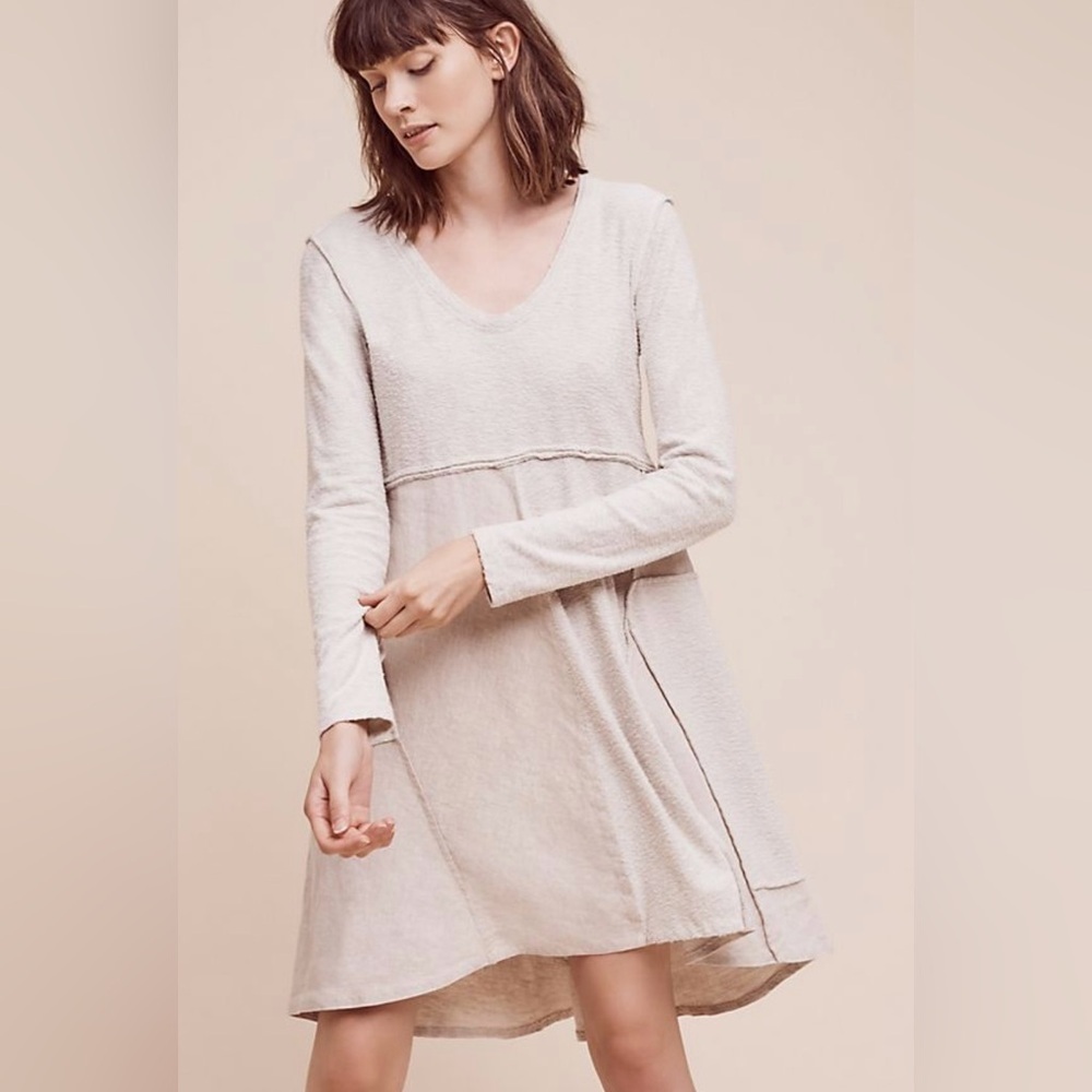 Maeve Whimsy Boho Cream Linen Cotton Northward V-Neck Midi Shirt Midi Dress